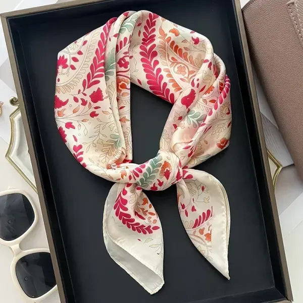 Luxury Design Print Silk Square Scarf Women Soft Satin Neckerchief - W-154-1-Orange / 70x70cm