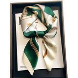 Luxury Design Print Silk Square Scarf Women Soft Satin Neckerchief - W-74-1-Green / 70x70cm