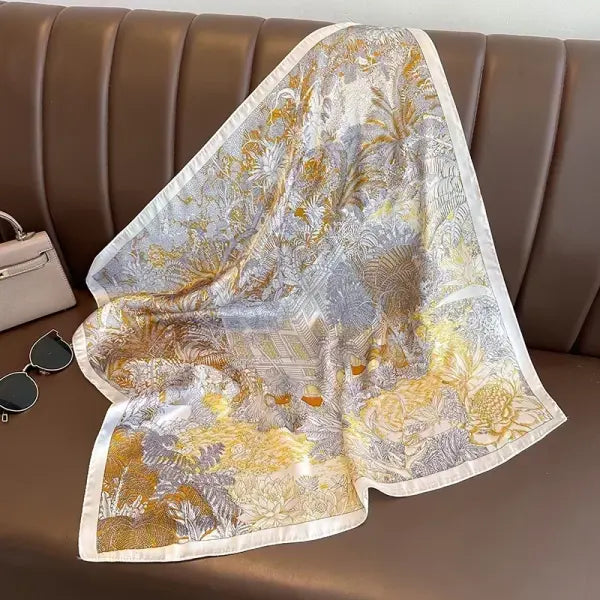 Luxury Design Print Silk Square Scarf Women Soft Satin Neckerchief - W-163-1-Green / 70x70cm