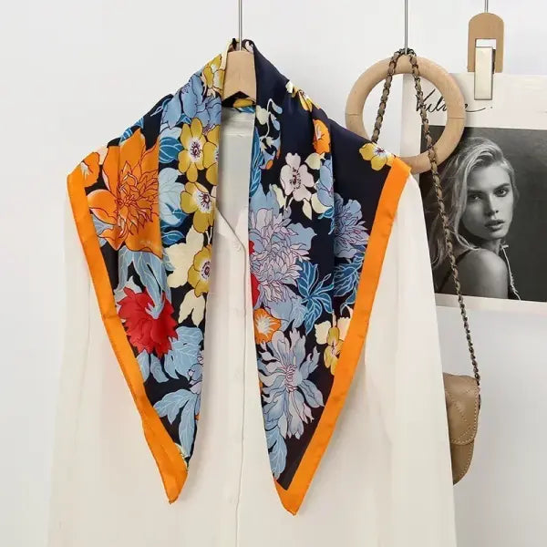 Luxury Design Print Silk Square Scarf Women Soft Satin Neckerchief - W-163-1-Yellow / 70x70cm