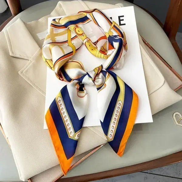 Luxury Design Print Silk Square Scarf Women Soft Satin Neckerchief - W-18-1-Orange / 70x70cm
