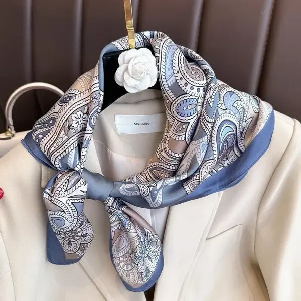 Luxury Design Print Silk Square Scarf Women Soft Satin Neckerchief - W-173-1-Green / 70x70cm