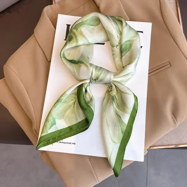 Luxury Design Print Silk Square Scarf Women Soft Satin Neckerchief - W-189-4-Beige / 70x70cm