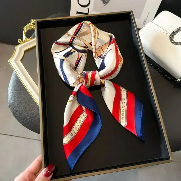 Luxury Design Print Silk Square Scarf Women Soft Satin Neckerchief - W-18-1-Red / 70x70cm