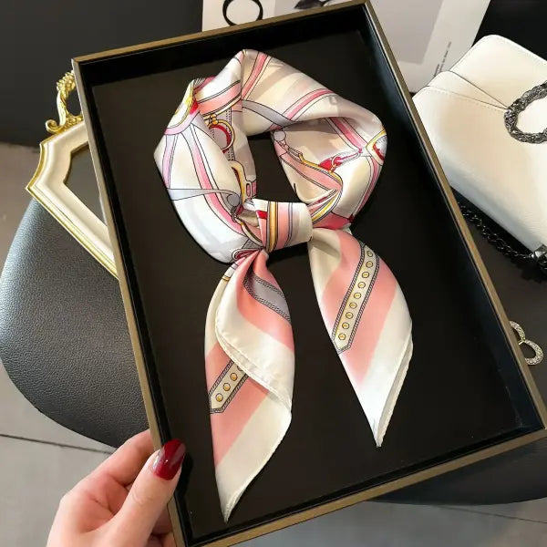 Luxury Design Print Silk Square Scarf Women Soft Satin Neckerchief - W-93-1-Green / 70x70cm