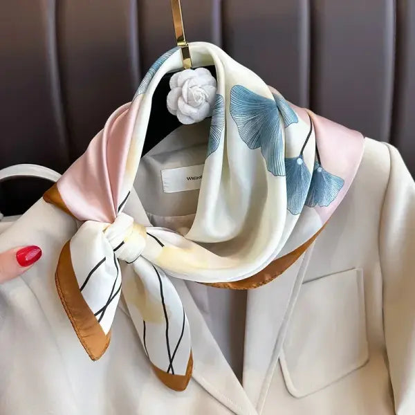 Luxury Design Print Silk Square Scarf Women Soft Satin Neckerchief - W-107-1-Blue / 70x70cm