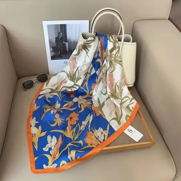 Luxury Design Print Silk Square Scarf Women Soft Satin Neckerchief - W-109-1-Green / 70x70cm