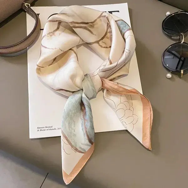 Luxury Design Print Silk Square Scarf Women Soft Satin Neckerchief - W-132-1-Blue / 70x70cm