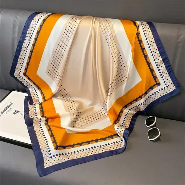 Luxury Design Print Silk Square Scarf Women Soft Satin Neckerchief - W-17-1-Green / 70x70cm