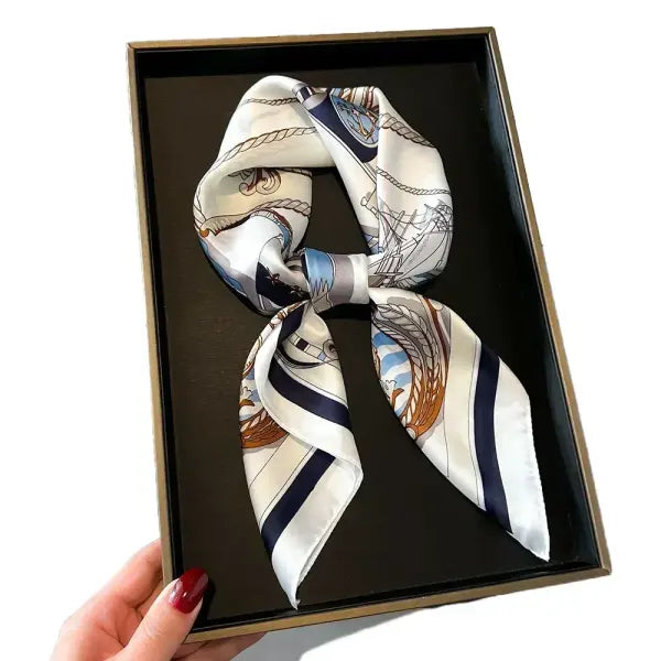 Luxury Design Print Silk Square Scarf Women Soft Satin Neckerchief - W-8-2-Black / 70x70cm