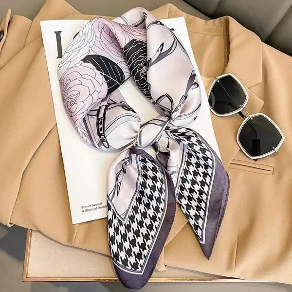 Luxury Design Print Silk Square Scarf Women Soft Satin Neckerchief - W-168-1-Purple / 70x70cm