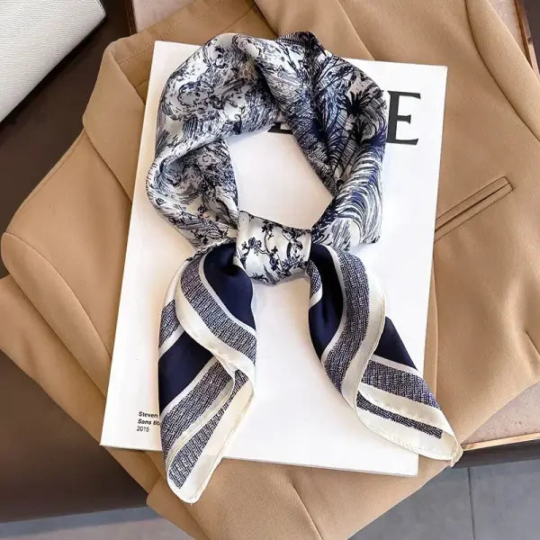 Luxury Design Print Silk Square Scarf Women Soft Satin Neckerchief - W-155-1-Coffee / 70x70cm