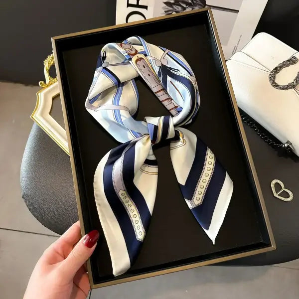 Luxury Design Print Silk Square Scarf Women Soft Satin Neckerchief - W-18-1-Blue / 70x70cm