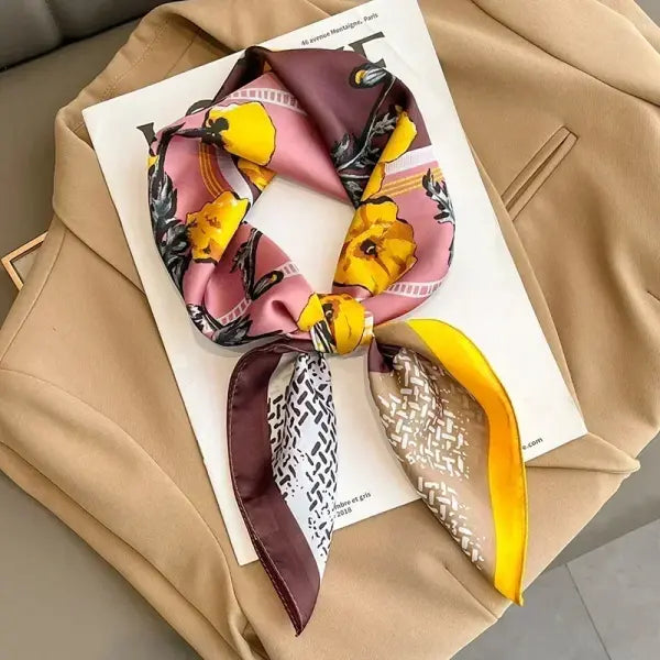 Luxury Design Print Silk Square Scarf Women Soft Satin Neckerchief - W-93-1-Pink / 70x70cm