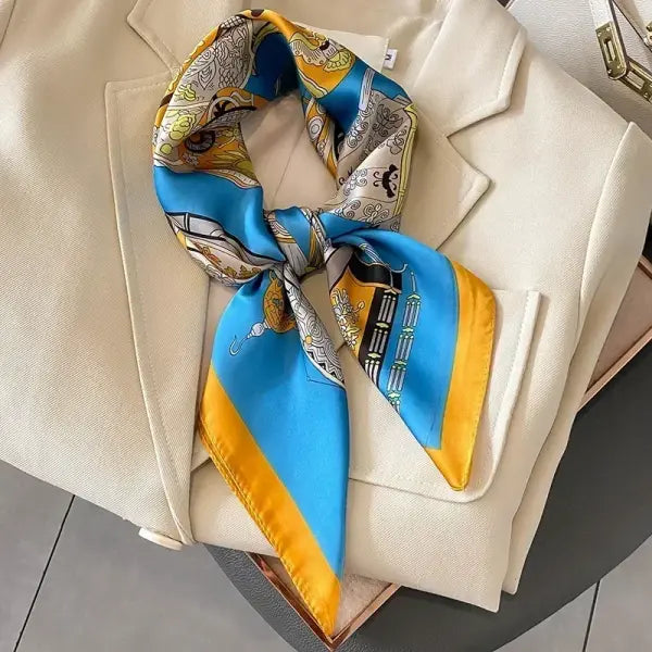 Luxury Design Print Silk Square Scarf Women Soft Satin Neckerchief - W-81-Green / 70x70cm