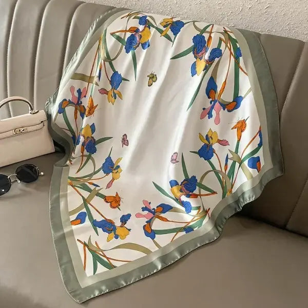 Luxury Design Print Silk Square Scarf Women Soft Satin Neckerchief - W-42-1-Coffee / 70x70cm