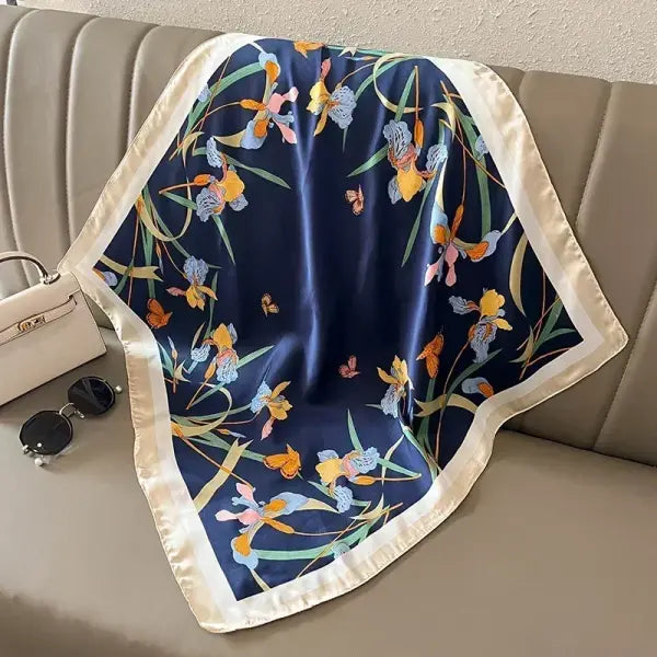 Luxury Design Print Silk Square Scarf Women Soft Satin Neckerchief - W-42-1-Orange / 70x70cm