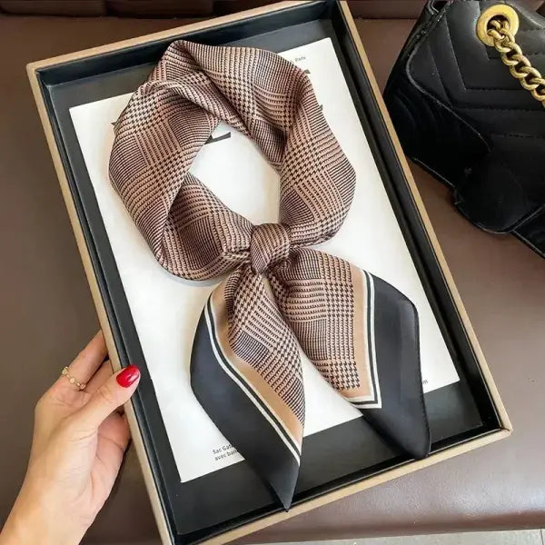 Luxury Design Print Silk Square Scarf Women Soft Satin Neckerchief - W-211-1-Brown / 70x70cm