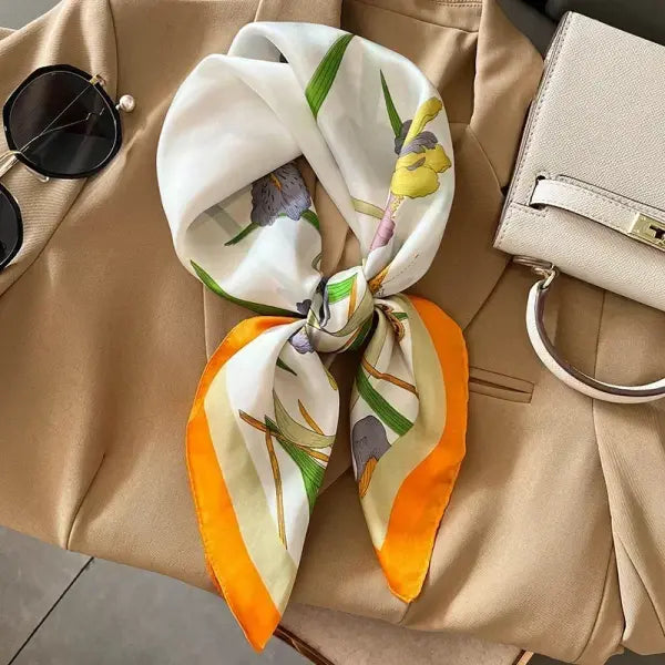 Luxury Design Print Silk Square Scarf Women Soft Satin Neckerchief - W-42-1-Yellow / 70x70cm
