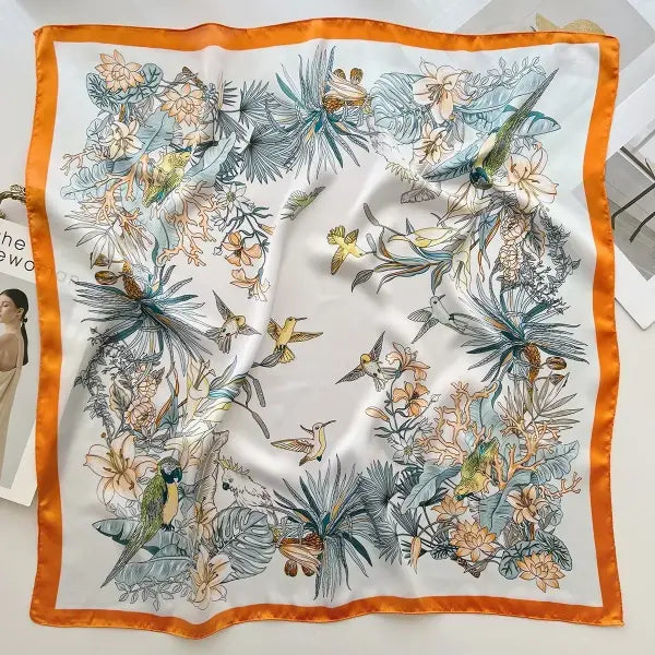 Luxury Design Print Silk Square Scarf Women Soft Satin Neckerchief - W-188-1-Red / 70x70cm