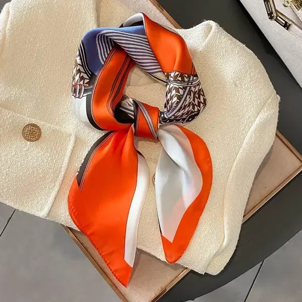 Luxury Design Print Silk Square Scarf Women Soft Satin Neckerchief - W-81-4-Orange / 70x70cm