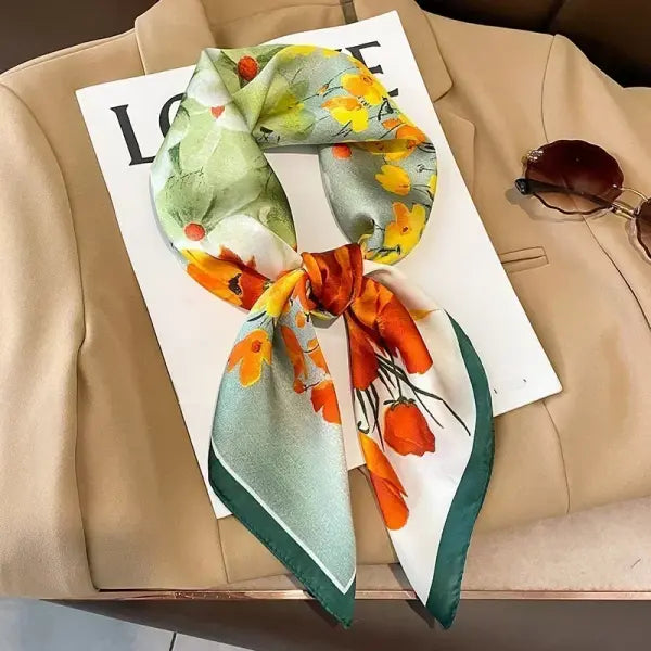 Luxury Design Print Silk Square Scarf Women Soft Satin Neckerchief - W-178-1-Purple / 70x70cm