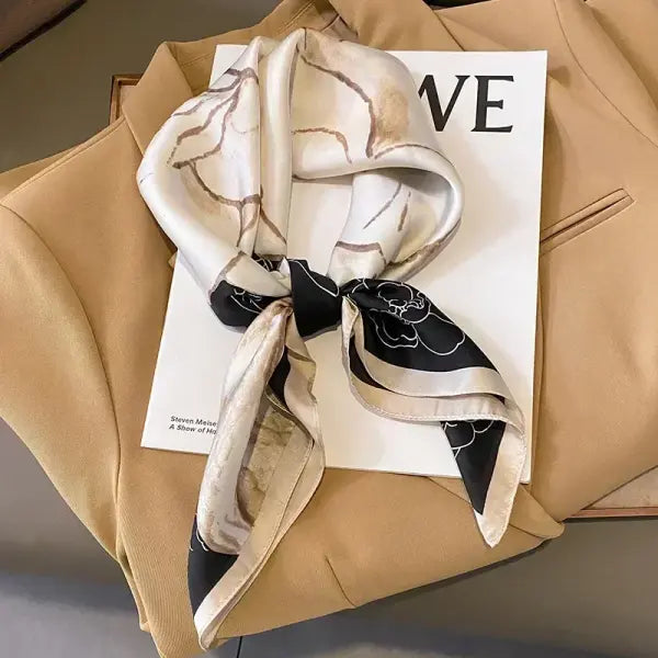 Luxury Design Print Silk Square Scarf Women Soft Satin Neckerchief - W-132-1-Orange / 70x70cm