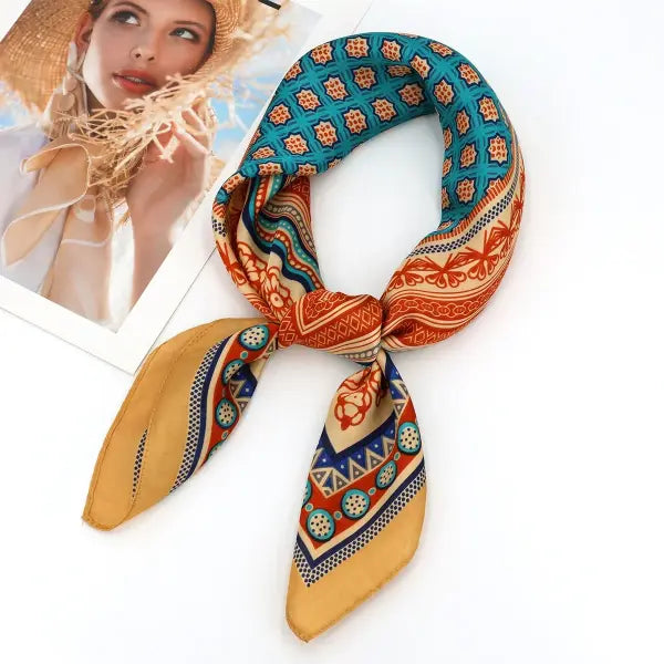 Luxury Design Print Silk Square Scarf Women Soft Satin Neckerchief - W-155-1-Purple / 70x70cm