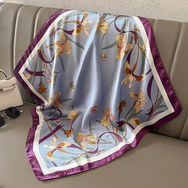 Luxury Design Print Silk Square Scarf Women Soft Satin Neckerchief - W-42-1-Brown / 70x70cm