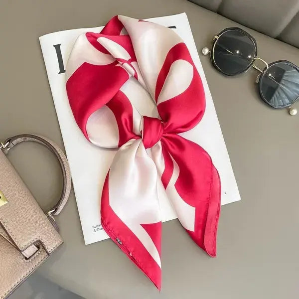 Luxury Design Print Silk Square Scarf Women Soft Satin Neckerchief - W-153-1-Orange / 70x70cm