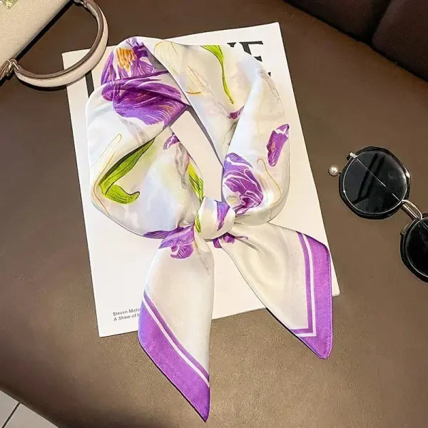 Luxury Design Print Silk Square Scarf Women Soft Satin Neckerchief - W-173-1-Orange / 70x70cm