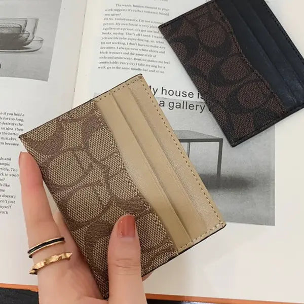 Geometric PU Leather Card Holder Women Multi-Function Purse - black