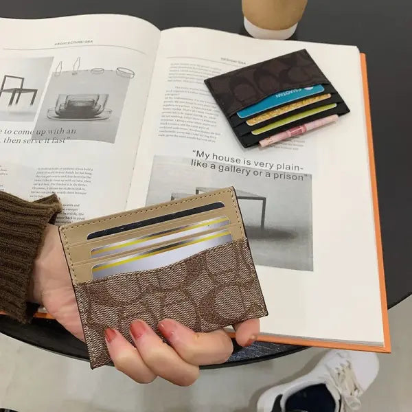 Geometric PU Leather Card Holder Women Multi-Function Purse - black