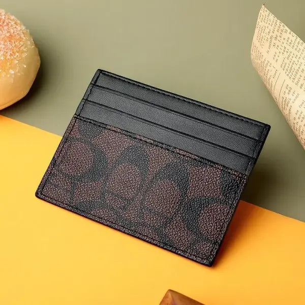 Geometric PU Leather Card Holder Women Multi-Function Purse - black