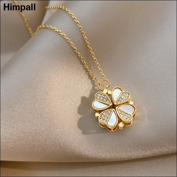 Luxury Four-Leaf Clover Crystal Pendant Necklace for Women - Gold