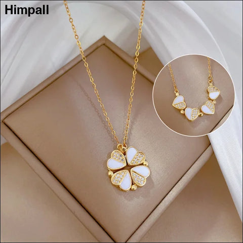 Luxury Four-Leaf Clover Crystal Pendant Necklace for Women - Gold