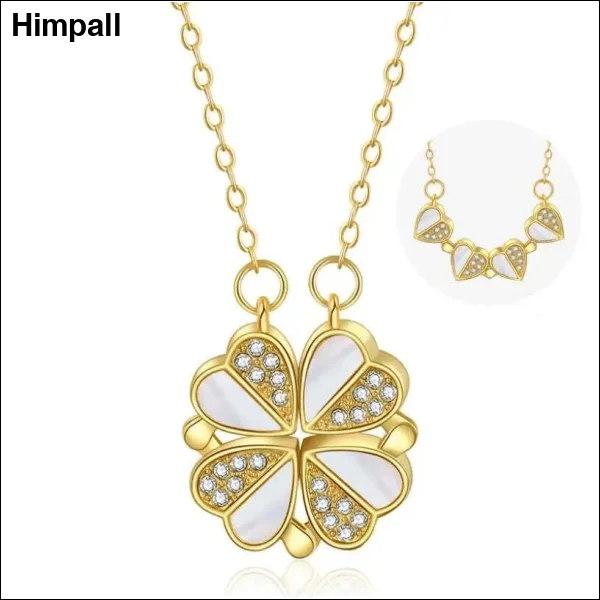 Luxury Four-Leaf Clover Crystal Pendant Necklace for Women - Gold