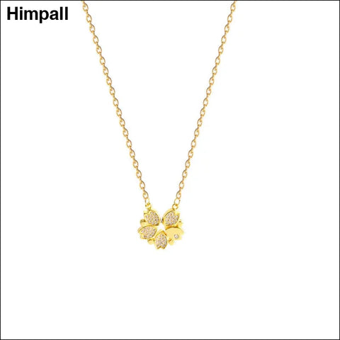 Luxury Four-Leaf Clover Crystal Pendant Necklace for Women - Gold