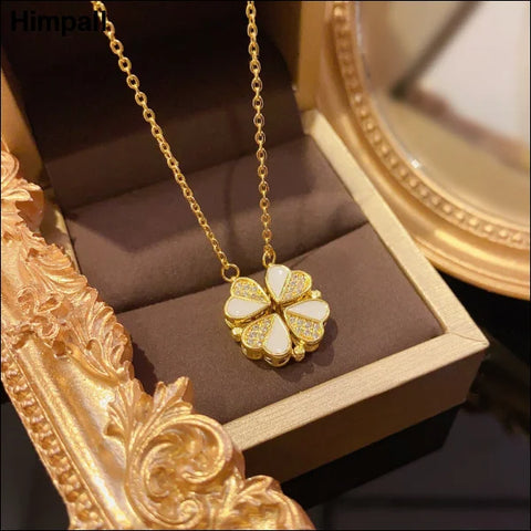 Luxury Four-Leaf Clover Crystal Pendant Necklace for Women - Gold