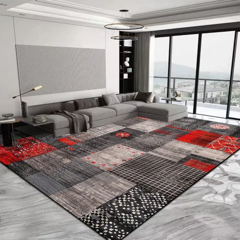 Luxury Geometric Red Carpet - Anti-Slip & Water-Absorbent Rug for Living Room & Bedroom