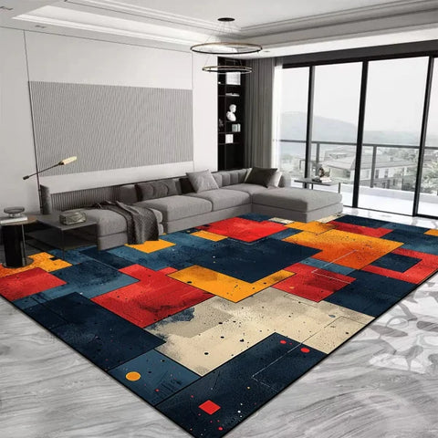 Luxury Geometric Red Carpet - Anti-Slip & Water-Absorbent Rug for Living Room & Bedroom