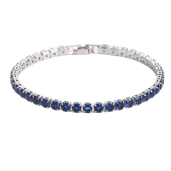 Cubic Zirconia Tennis Bracelet Gold Elegant Daily Wear - Deep Blue / 19cm