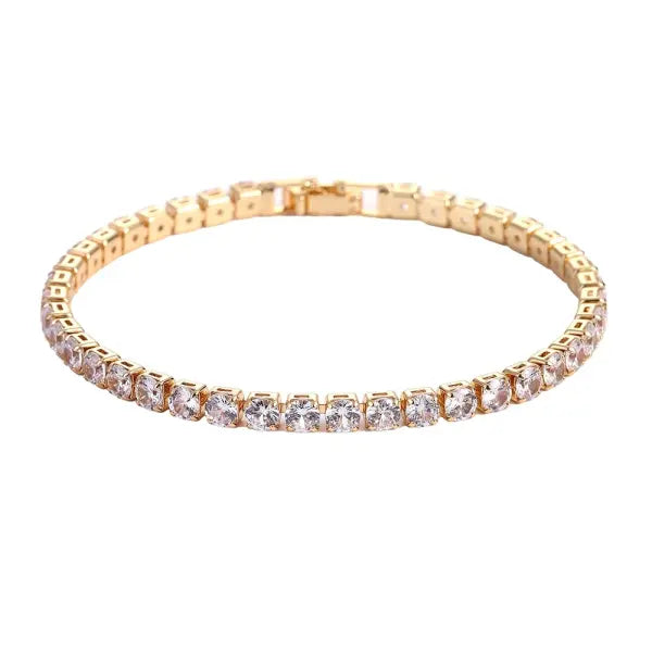 Cubic Zirconia Tennis Bracelet Gold Elegant Daily Wear - Gold / 19cm