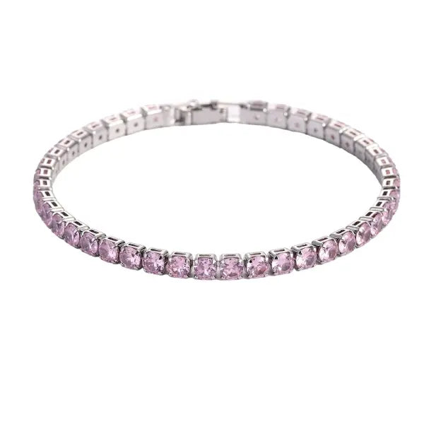Cubic Zirconia Tennis Bracelet Gold Elegant Daily Wear - Pink / 19cm