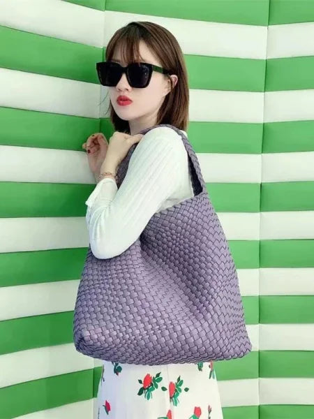 Luxury Leather Woven Tote Bag - Large Capacity Summer Beach Bag - Himpall