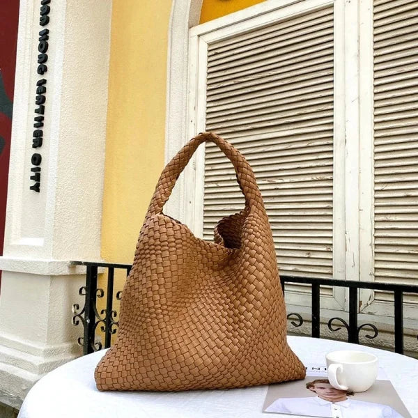 Luxury Leather Woven Tote Bag - Large Capacity Summer Beach Bag - Himpall