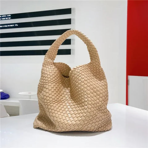 Luxury Leather Woven Tote Bag - Large Capacity Summer Beach Bag - Himpall