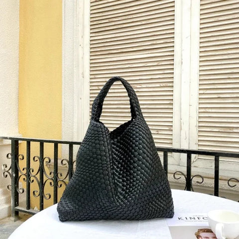 Luxury Leather Woven Tote Bag - Large Capacity Summer Beach Bag - Himpall