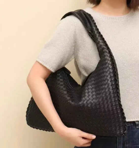 Luxury Leather Woven Tote Bag - Large Capacity Summer Beach Bag - Himpall