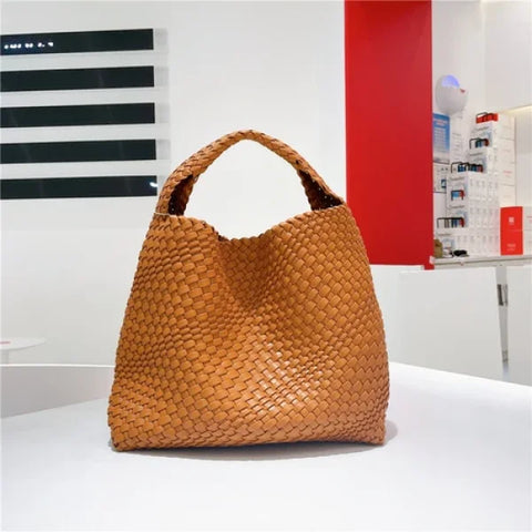 Luxury Leather Woven Tote Bag - Large Capacity Summer Beach Bag - Himpall